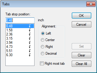 Tab dialog for resume and cover letter word processor.